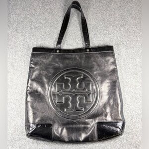 Tory Burch large patent leather tote bag in black